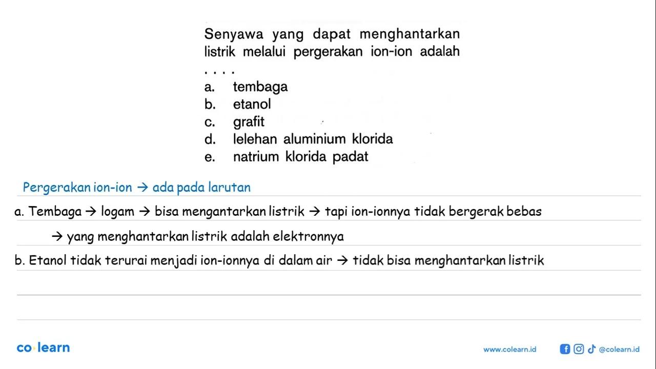 Senyawa yang dapat menghantarkan listrik melalui pergerakan