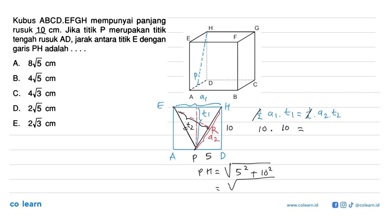 Kubus ABCD.EFGH mempunyai panjang rusuk 10 cm. Jika titik P