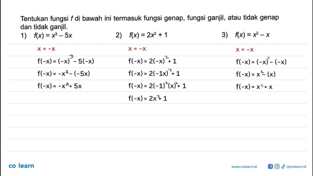 Tentukan fungsi f di bawah ini termasuk fungsi genap,