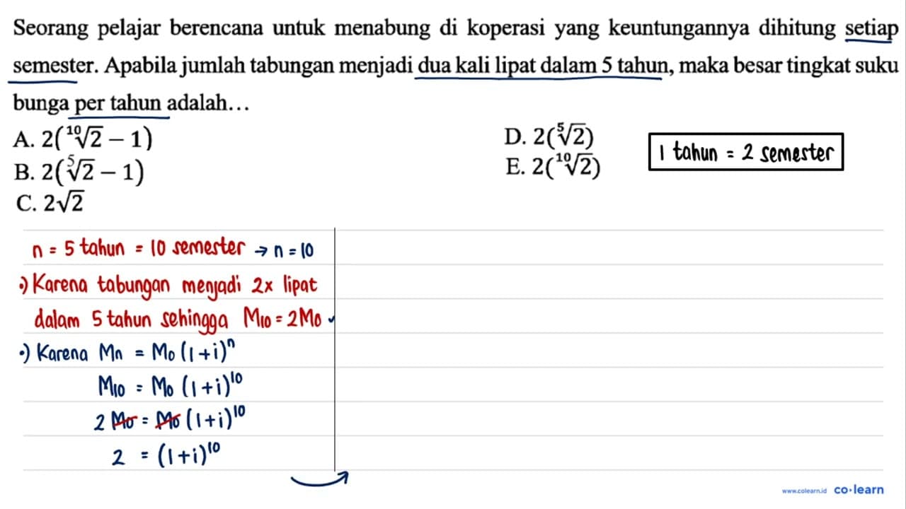 Seorang pelajar berencana untuk menabung di koperasi yang