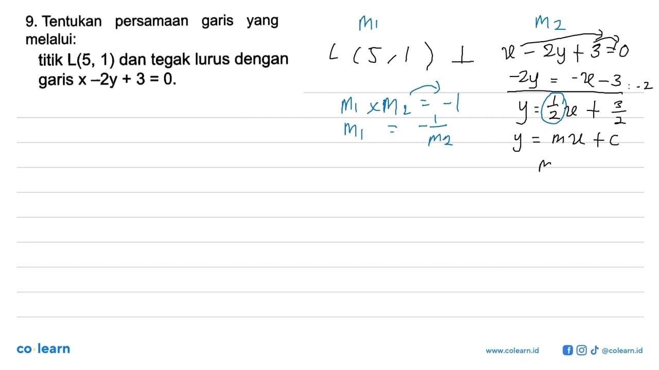 Tentukan persamaan garis yang melalui titik P(3, 5) dan