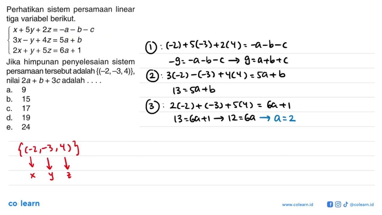 Perhatikan sistem persamaan linear tiga variabel berikut.