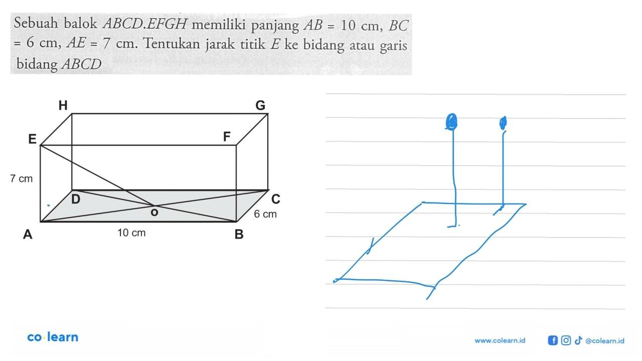 Sebuah balok ABCD.EFGH memiliki panjang AB=10 cm, BC=6 cm,