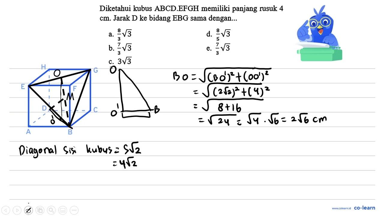 Diketahui kubus A B C D .EFGH memiliki panjang rusuk 4 cm .