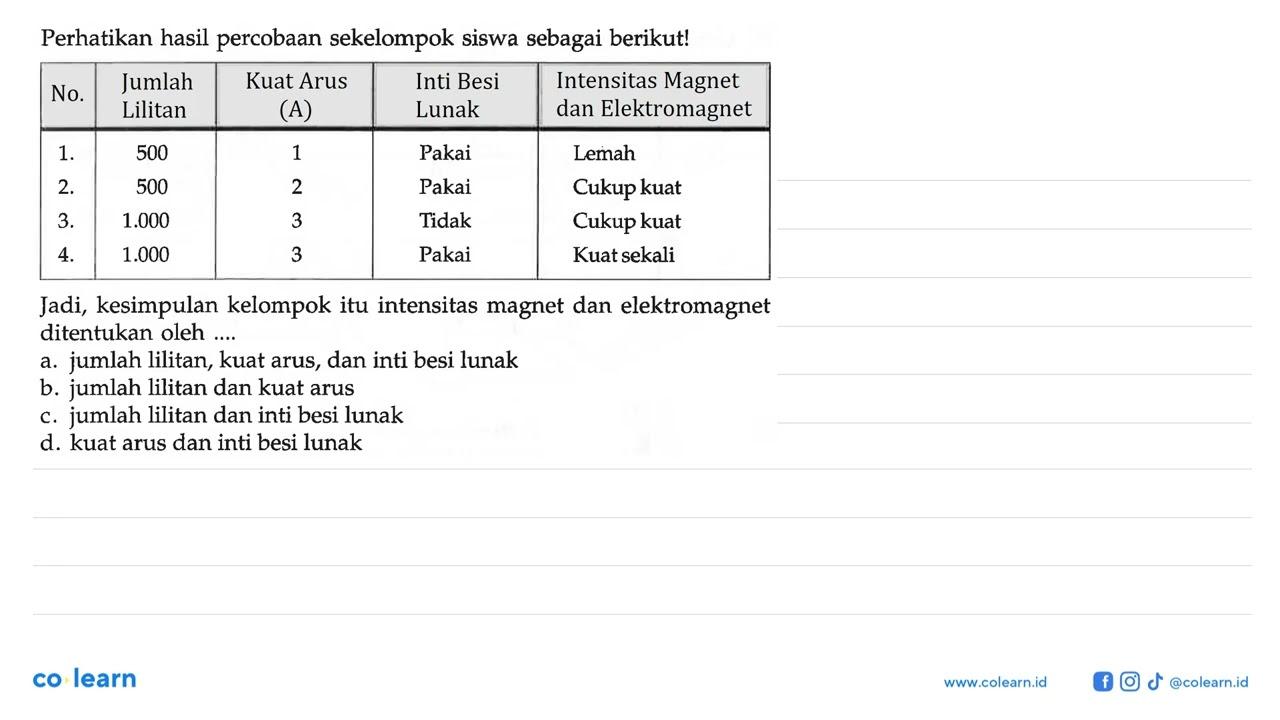 Perhatikan hasil percobaan sekelompok siswa sebagai