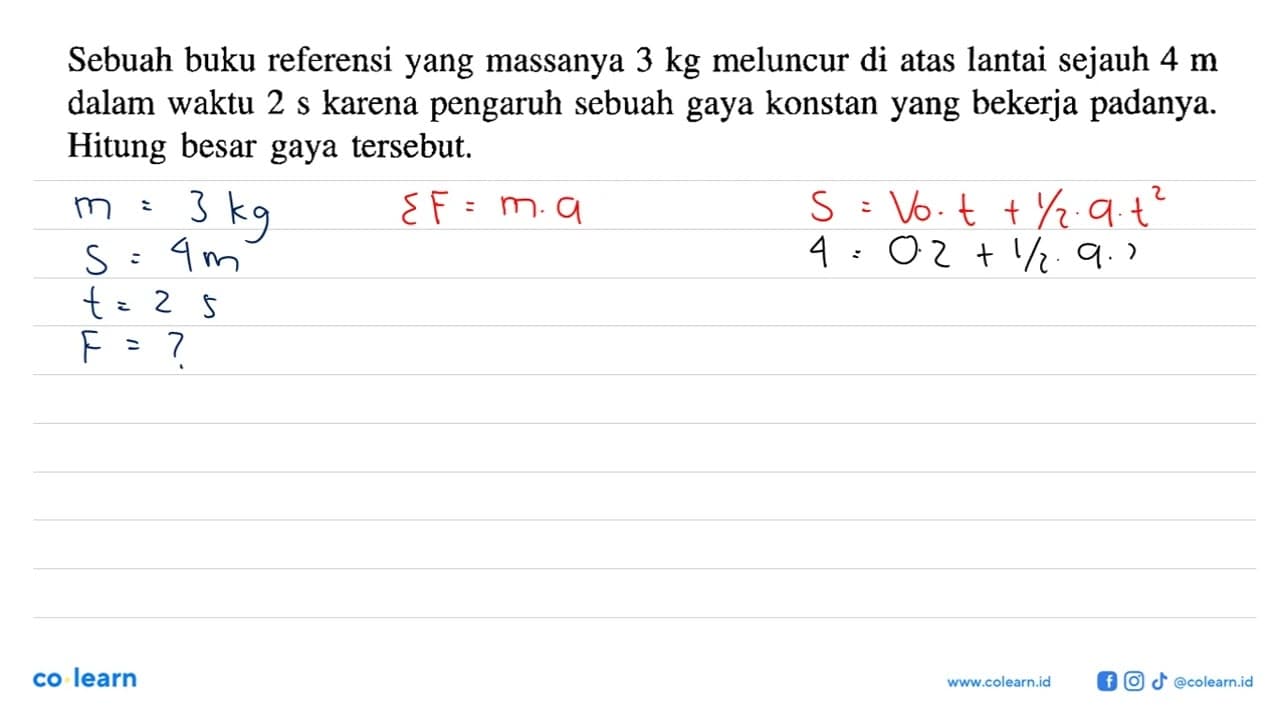 Sebuah buku referensi yang massanya3 kg meluncur di atas