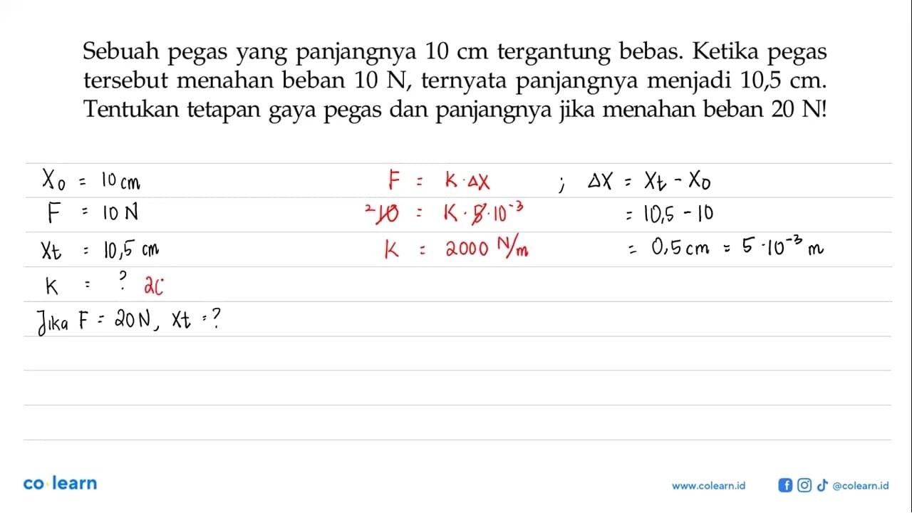 Sebuah pegas yang panjangnya 10 cm tergantung bebas. Ketika