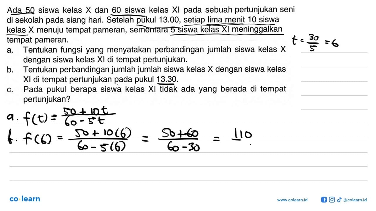 Ada 50 siswa kelas X dan 60 siswa kelas XI pada sebuah