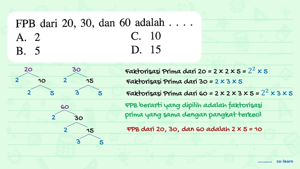 FPB dari 20, 30, dan 60 adalah