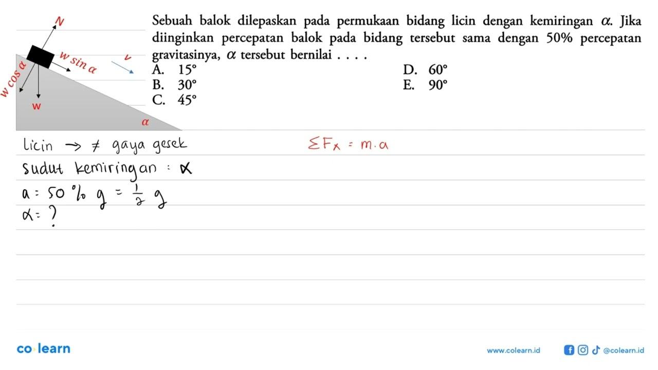 Sebuah balok dilepaskan pada permukaan bidang licin dengan