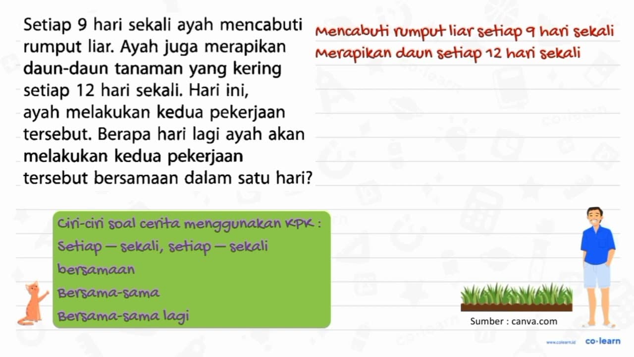 Setiap 9 hari sekali ayah mencabuti rumput liar. Ayah juga