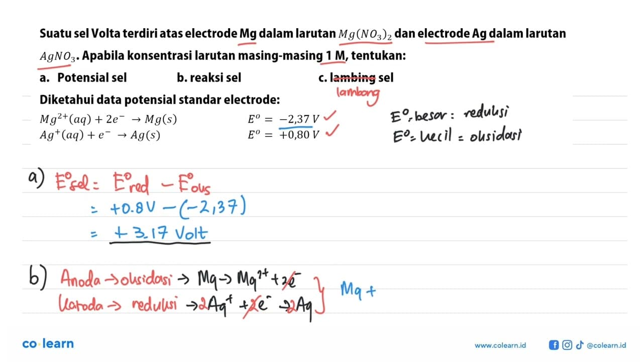 Suatu sel Volta terdiri atas electrode Mg dalam larutan