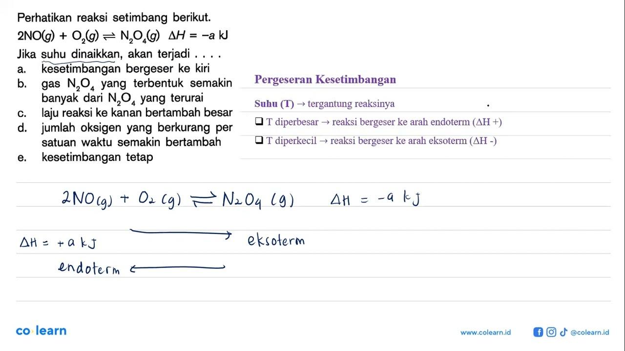 Perhatikan reaksi setimbang berikut. 2NO(g) + O2(g) <=>