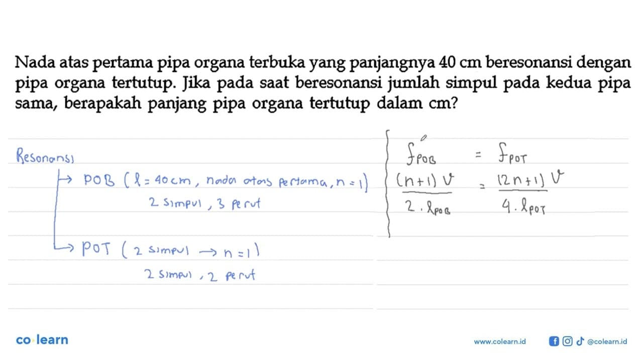 Nada atas pertama pipa organa terbuka yang panjangnya 40 cm