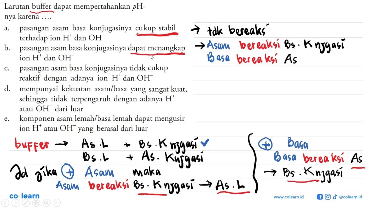 Larutan buffer dapat mempertahankan pHnya karena ....a.