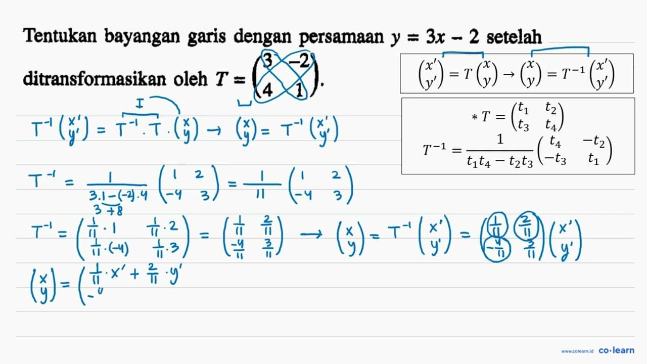 Tentukan bayangan garis dengan persamaan y=3x-2 setelah