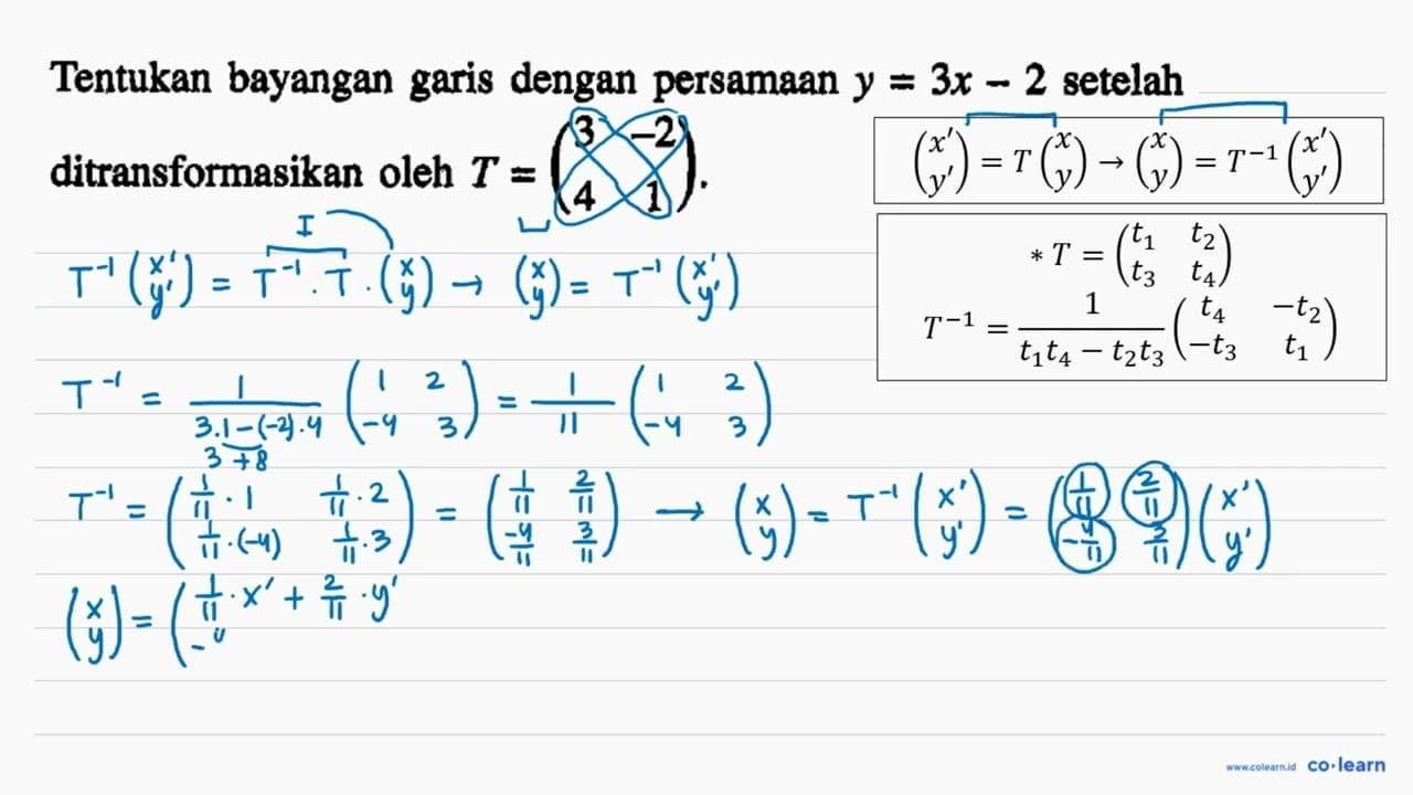 Tentukan bayangan garis dengan persamaan y=3x-2 setelah