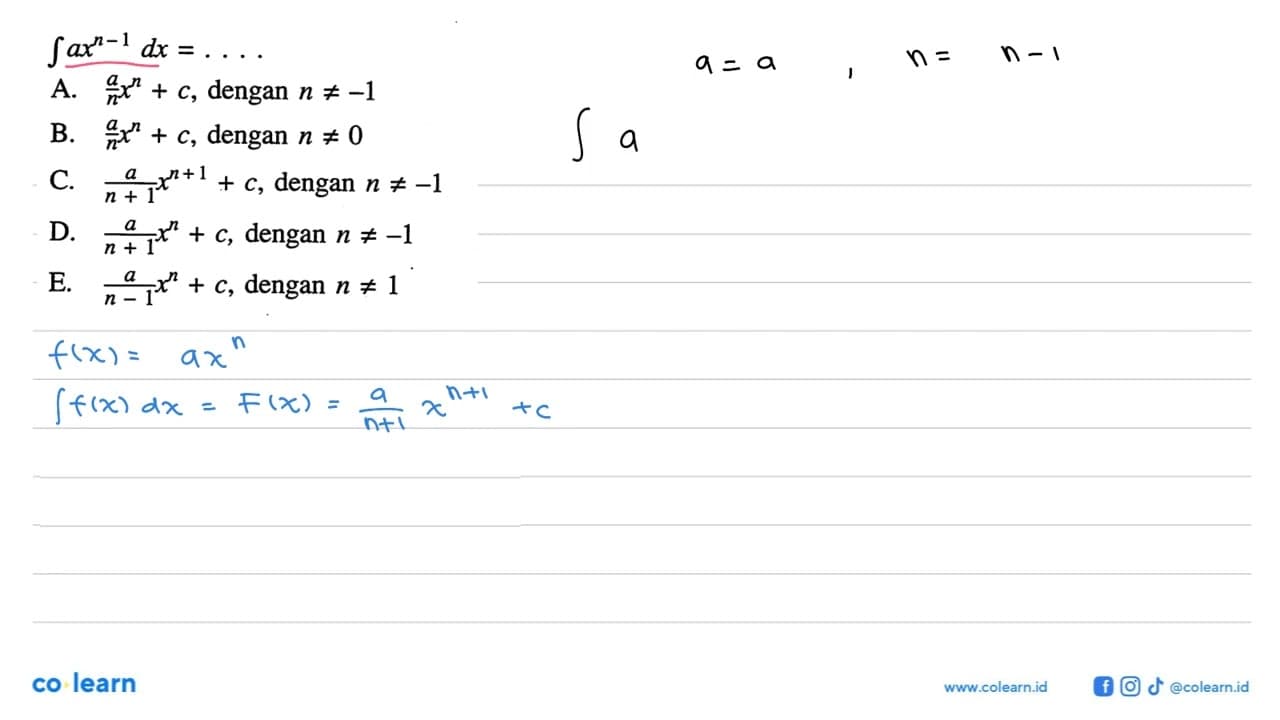integral ax^(n-1) dx=...