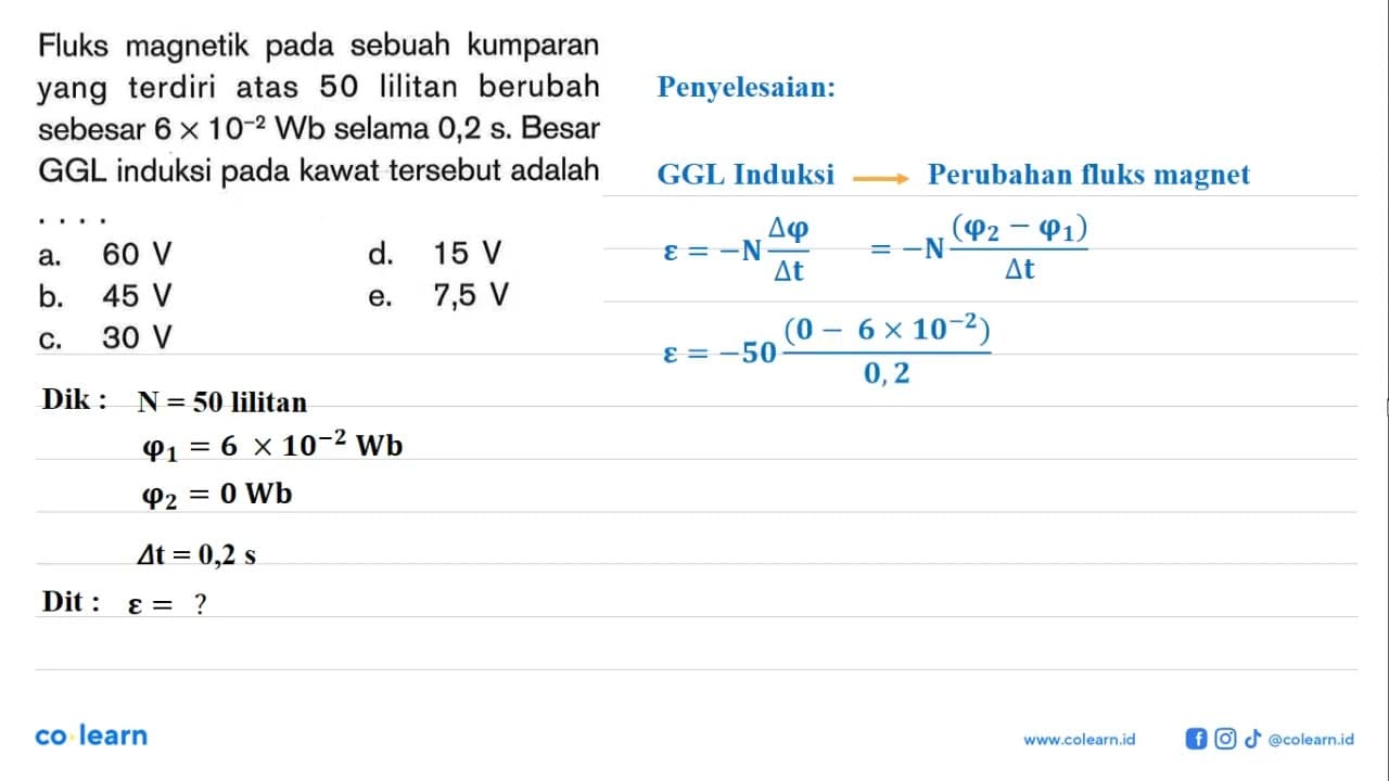 Fluks magnetik pada sebuah kumparan yang terdiri atas 50