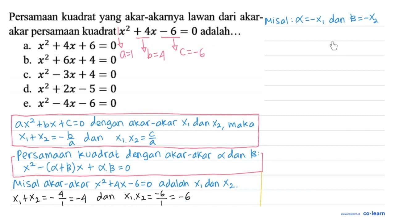 Persamaan kuadrat yang akar-akarnya lawan dari akarakar