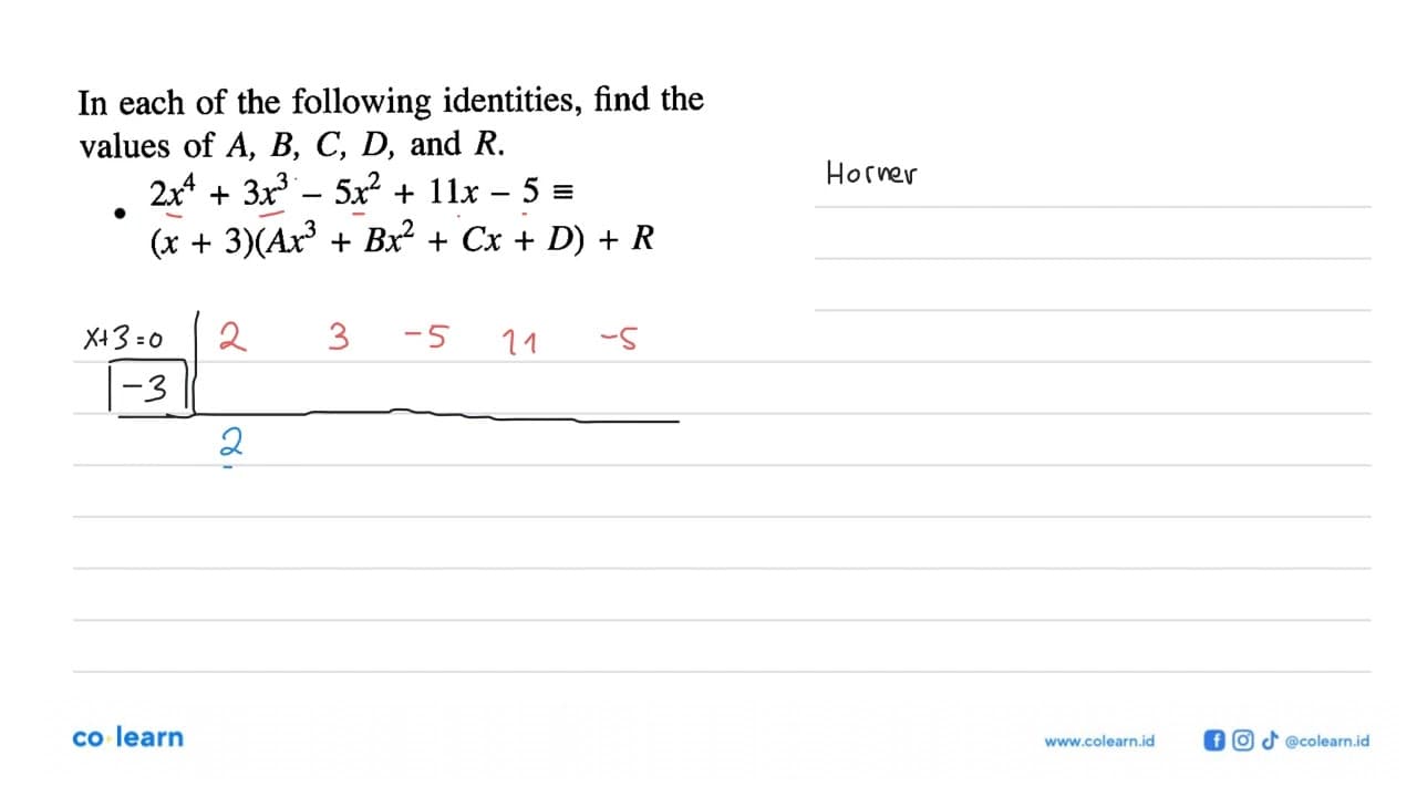 In each following identities, find the values of A,B,C,D,