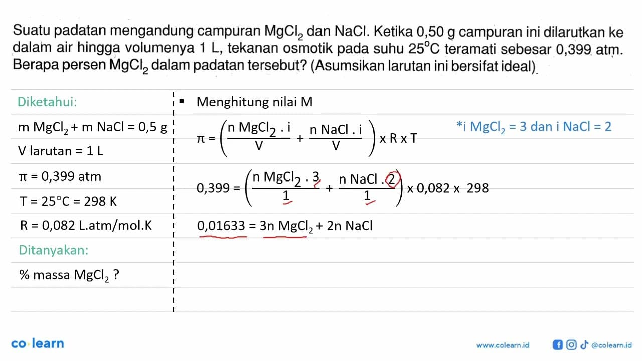 Suatu padatan mengandung campuran MgCl2 dan NaCl. Ketika