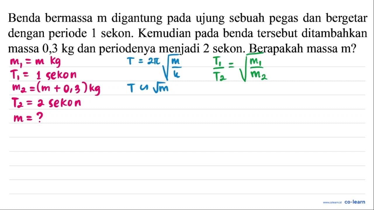 Benda bermassa m digantung pada ujung sebuah pegas dan