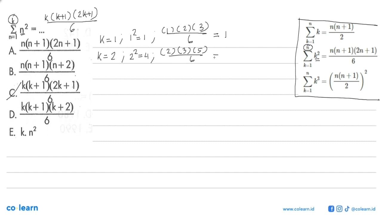 sigma n=1 k (n^2)=