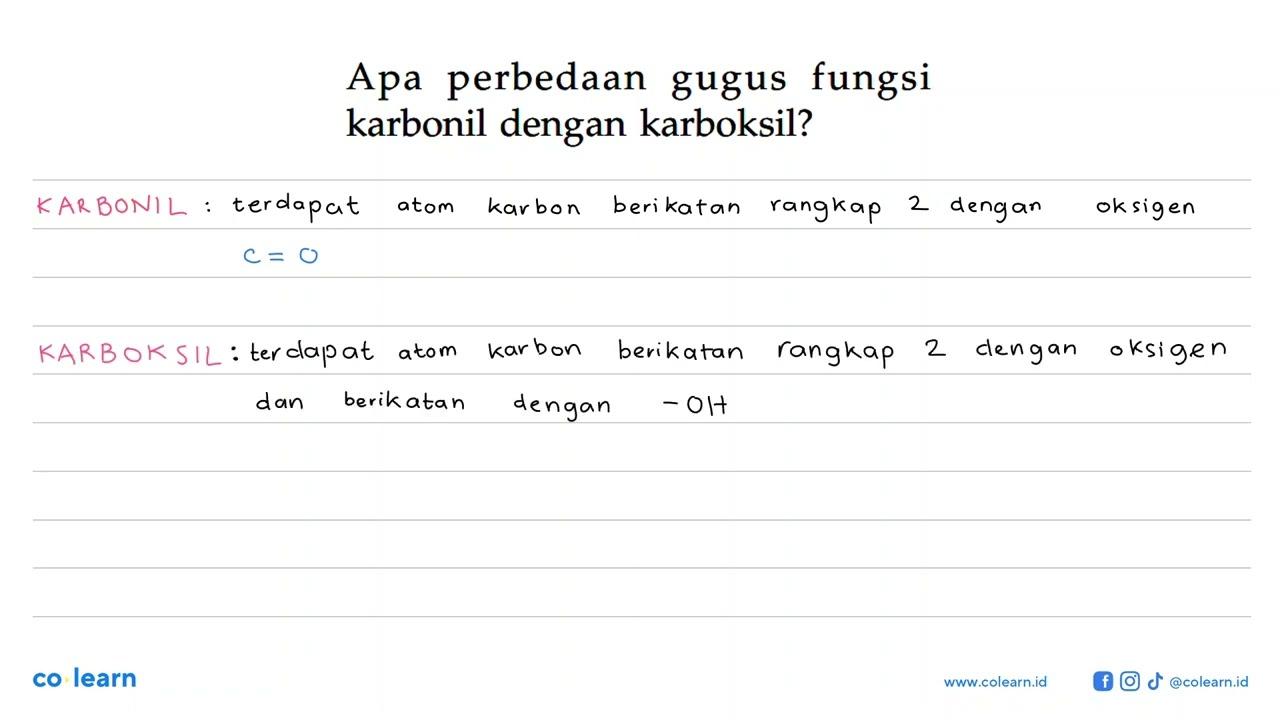 Apa perbedaan gugus fungsi karbonil dengan karboksil?