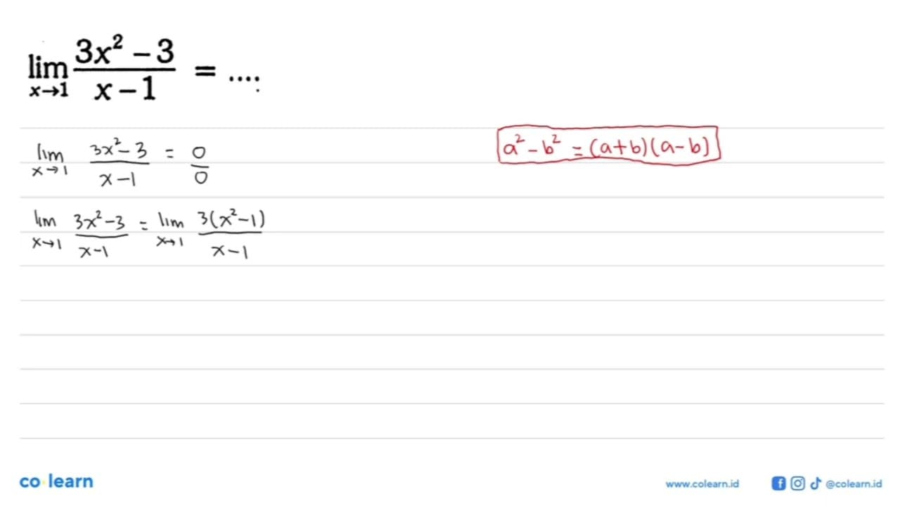 limit x->1 (3x^2-3)/(x-1)=....