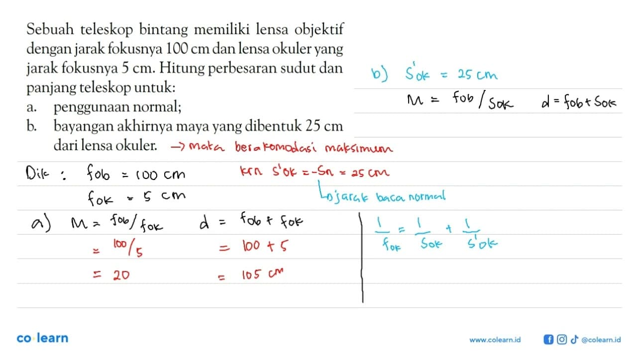 Sebuah teleskop bintang memiliki lensa objektif dengan