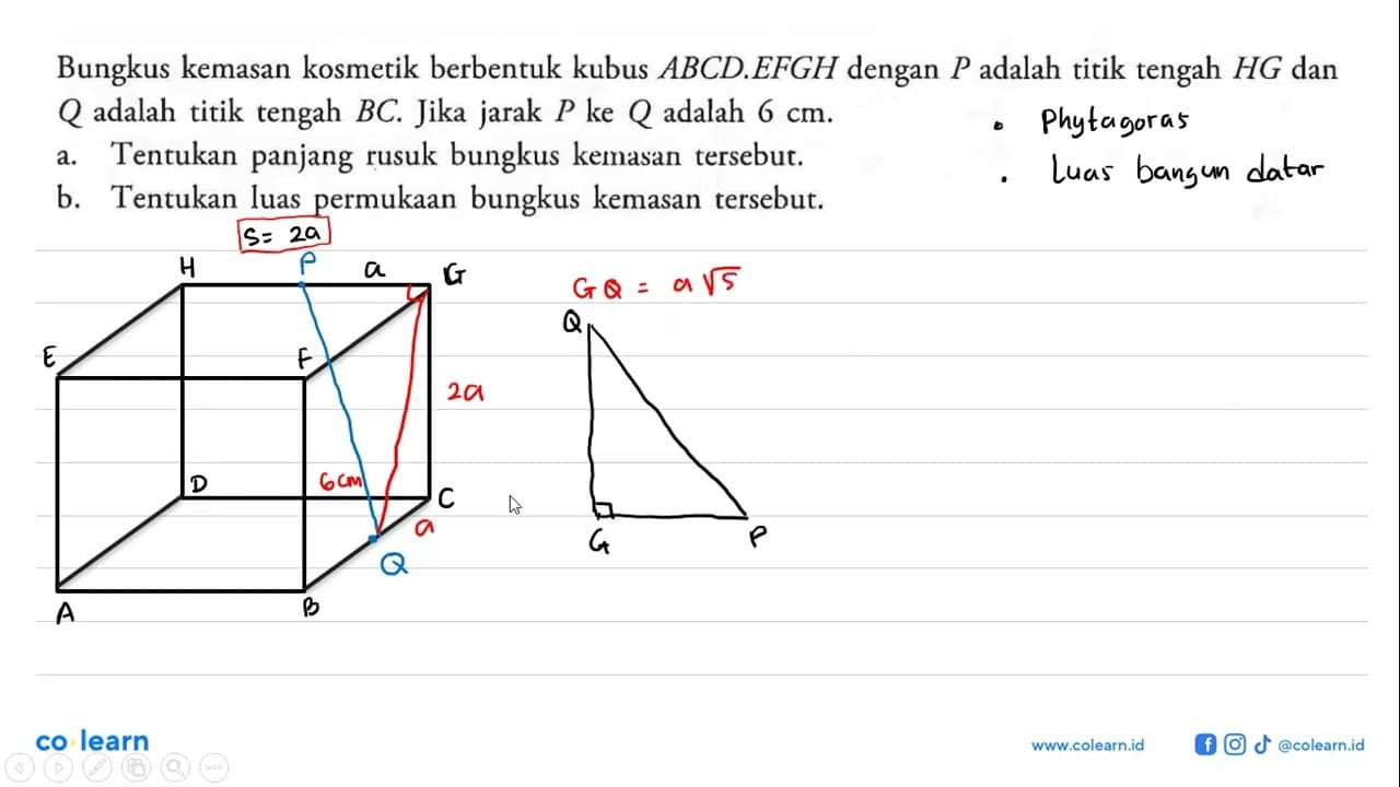 Bungkus kemasan kosmetik berbentuk kubus ABCD.EFGH dengan P