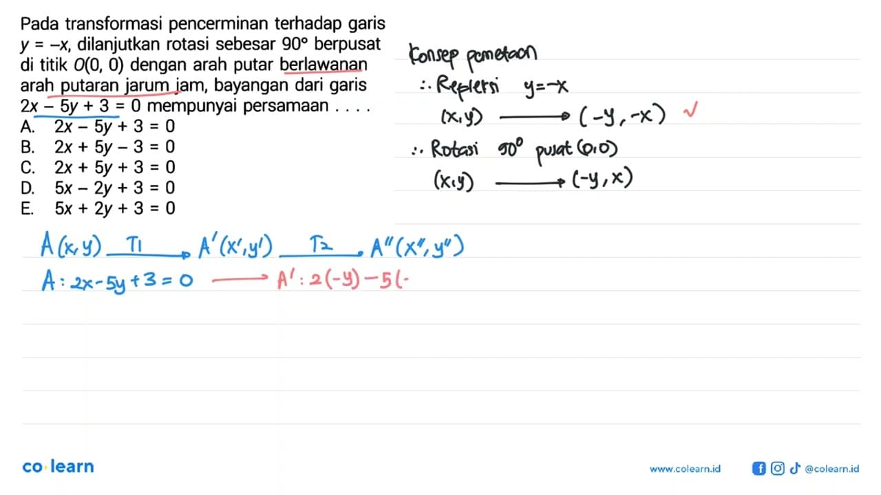 Pada transformasi pencerminan terhadap garis y=-x,