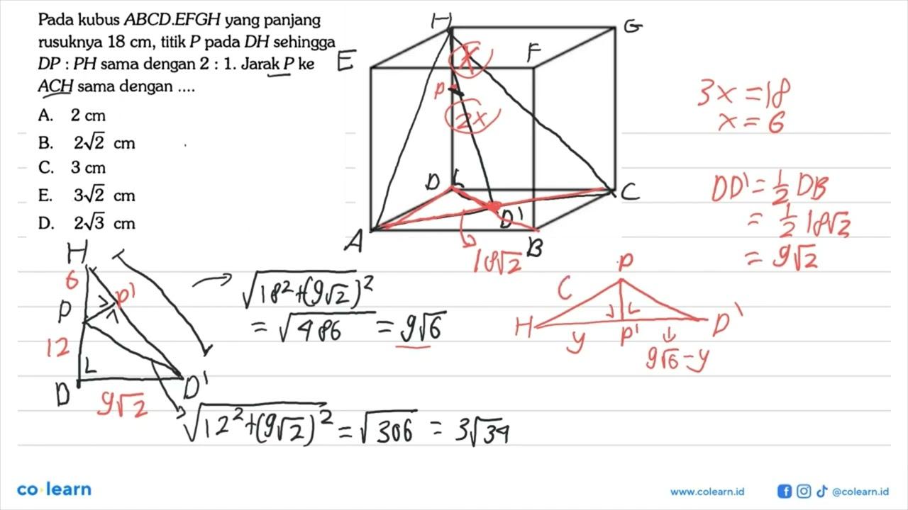 Pada kubus ABCD.EFGH yang panjang rusuknya 18 cm, titik P