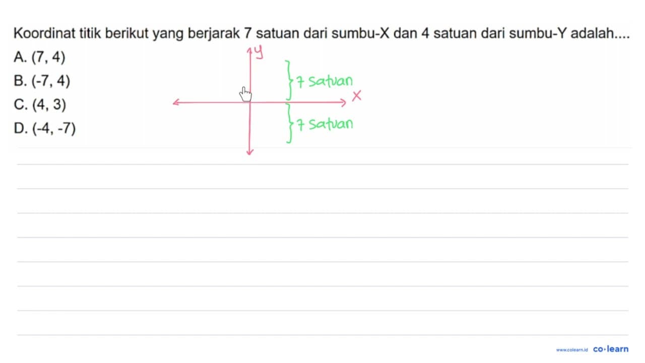 Koordinat titik berikut yang berjarak 7 satuan dari sumbu