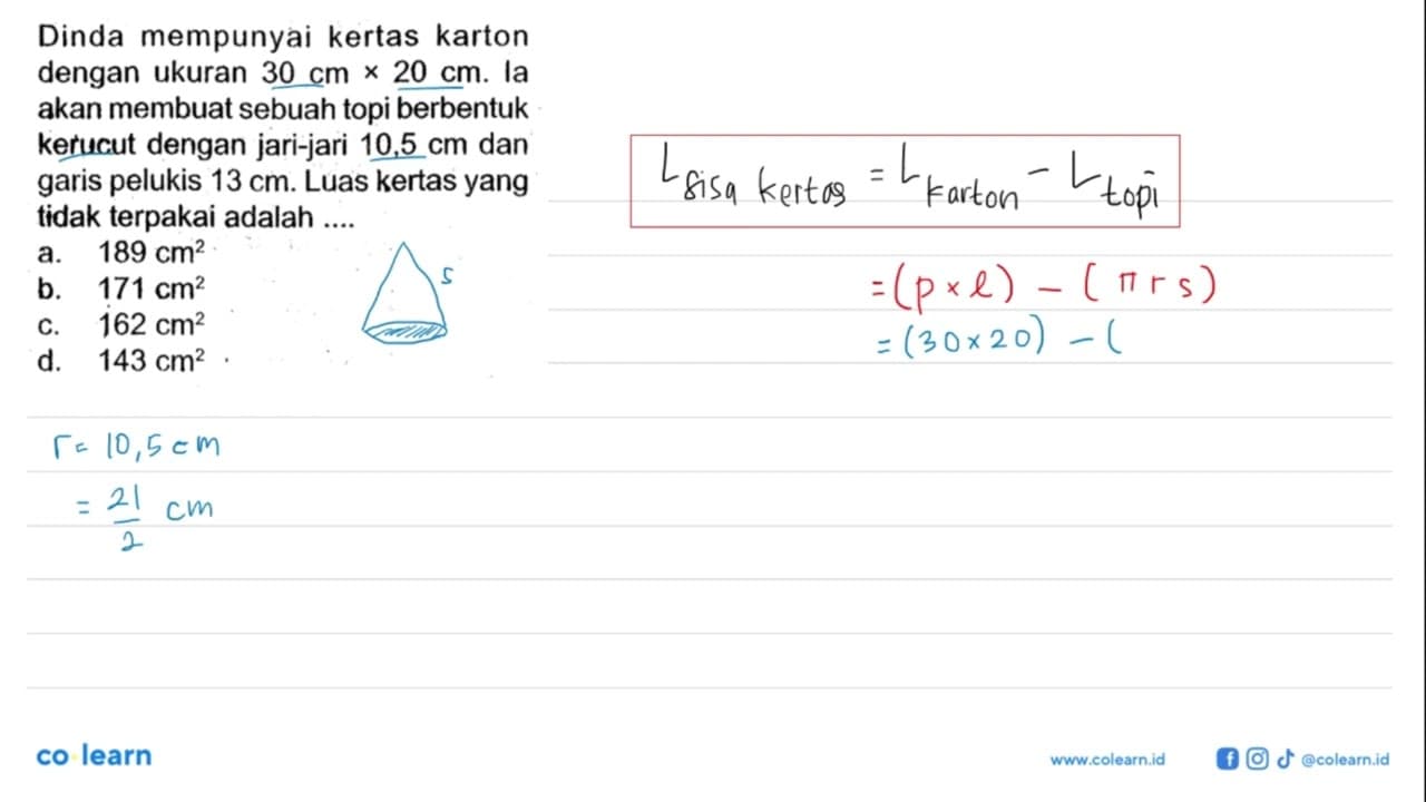 Dinda mempunyai kertas karton dengan ukuran 30 cm x 20 cm.