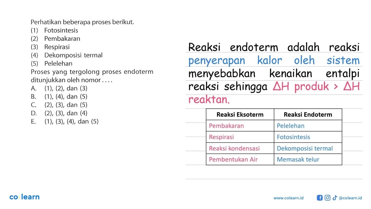 Perhatikan beberapa proses berikut. (1) Fotosintesis (2)