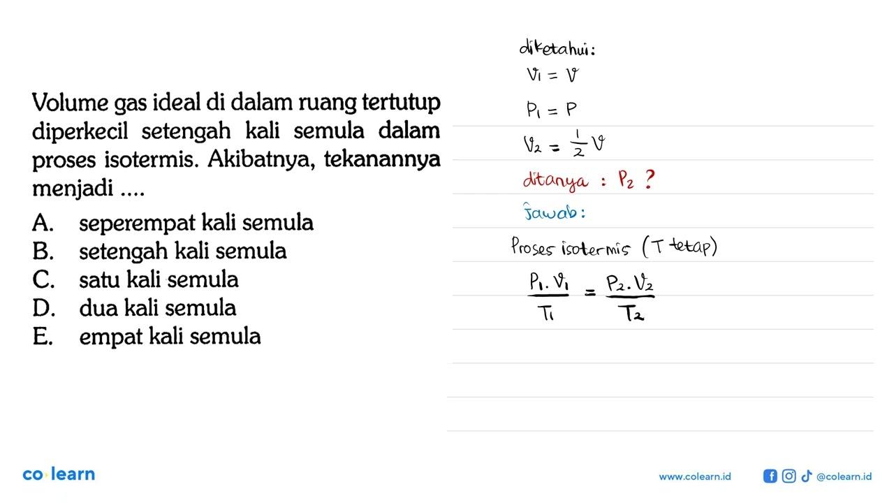 Volume gas ideal di dalam ruang tertutup diperkecil