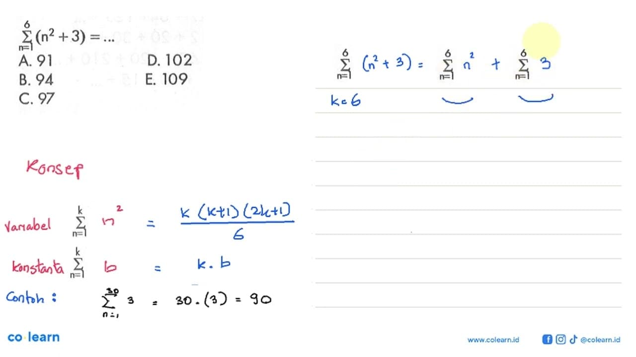 sigma n=1 6 (n^2+3) =.