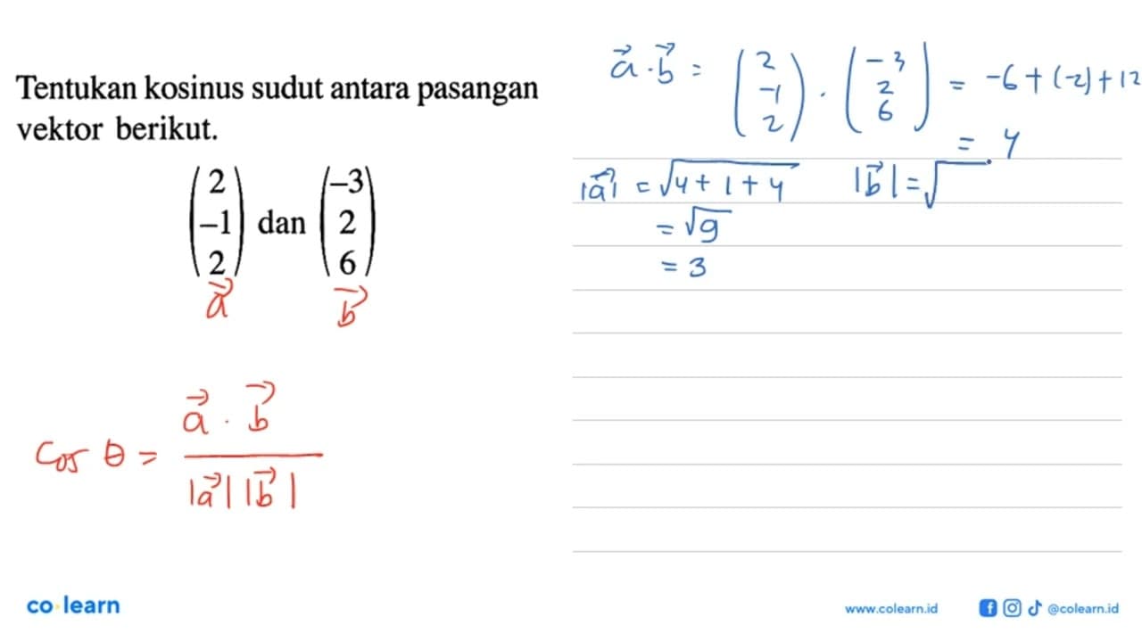 Tentukan kosinus sudut antara pasangan vektor berikut.(2 -1