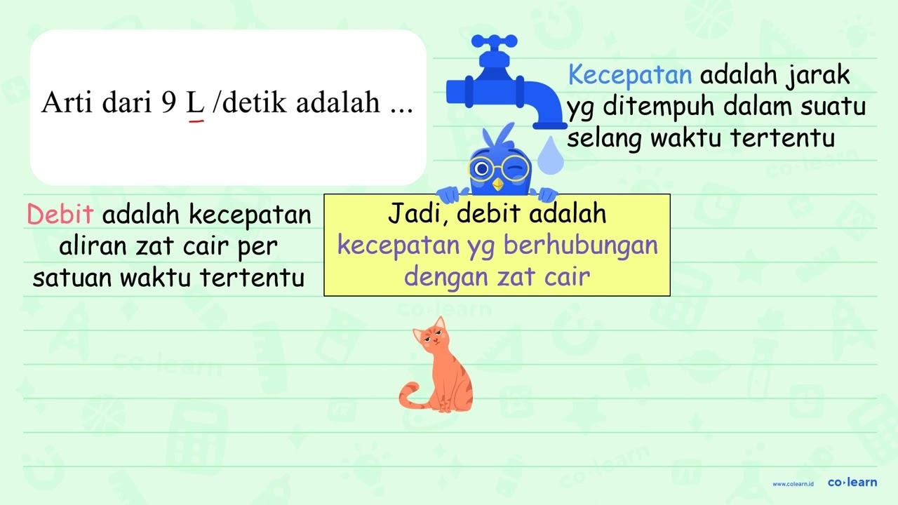 Arti dari 9 ~L / detik adalah ...