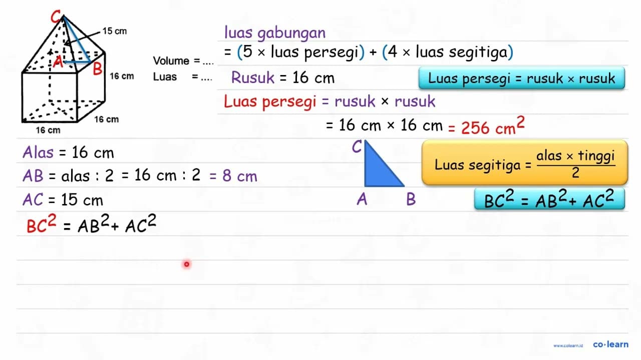 15 cm 12 cm 12 cm 12 cm Volume =... Luas =...