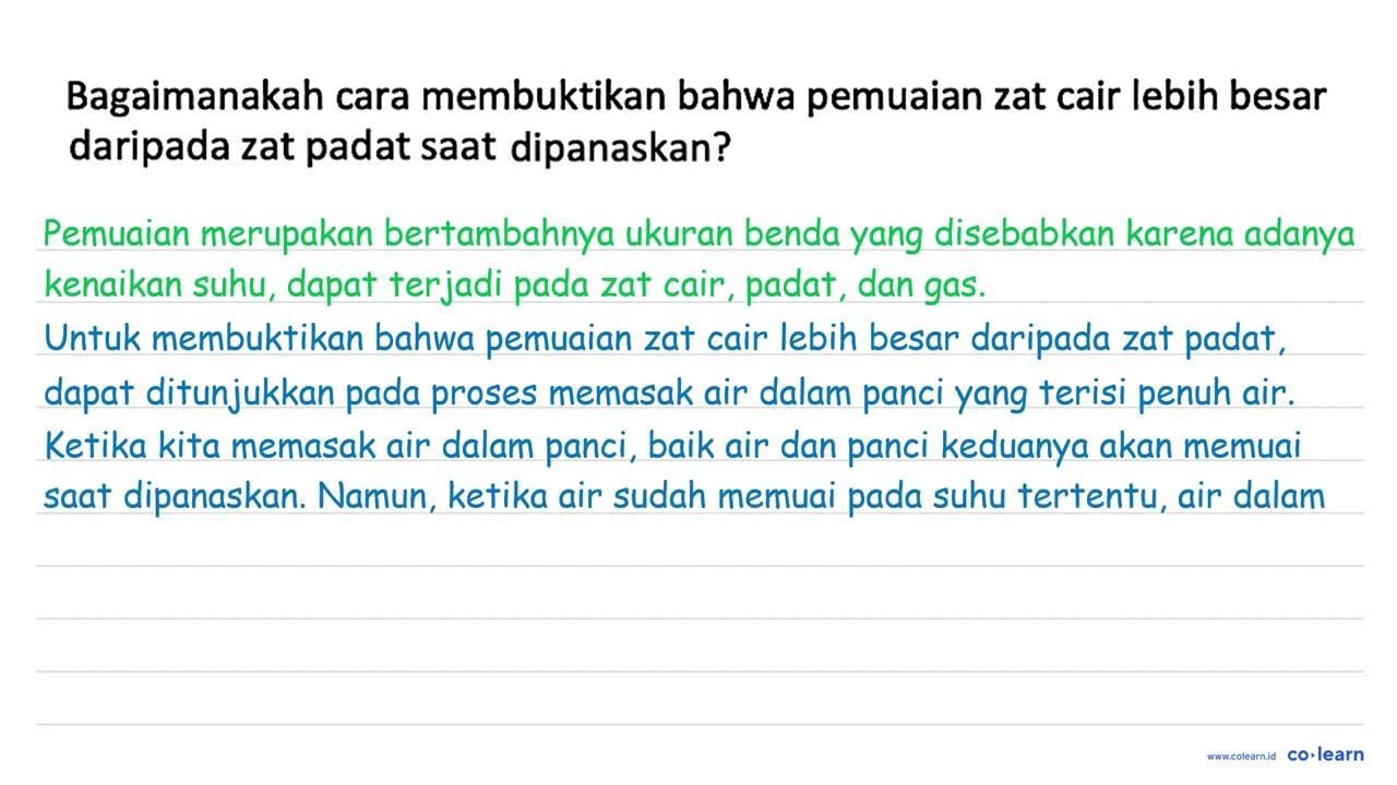 Bagaimanakah cara membuktikan bahwa pemuaian zat cair lebih