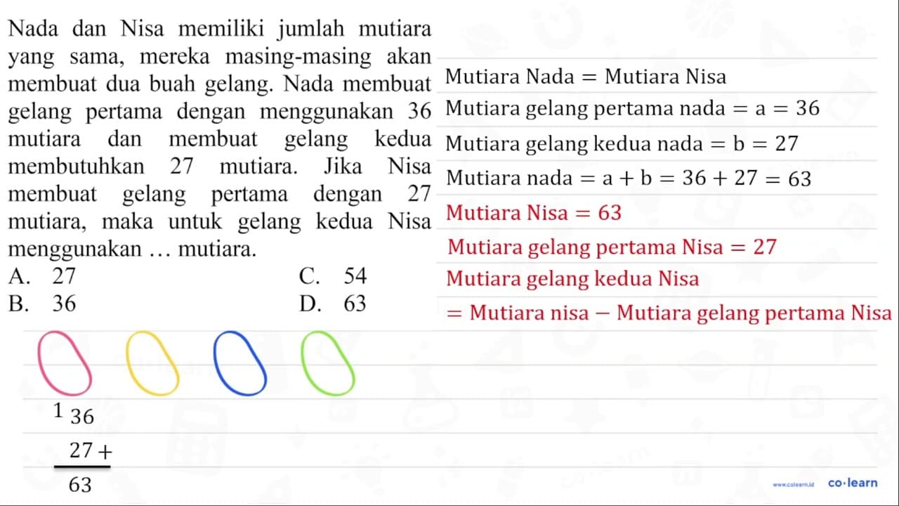 Nada dan Nisa memiliki jumlah mutiara yang sama, mereka