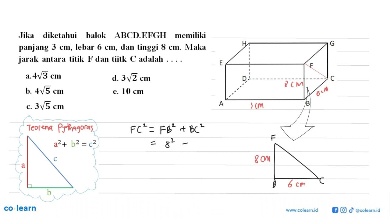 Jika diketahui balok ABCD.EFGH memiliki panjang 3 cm, lebar