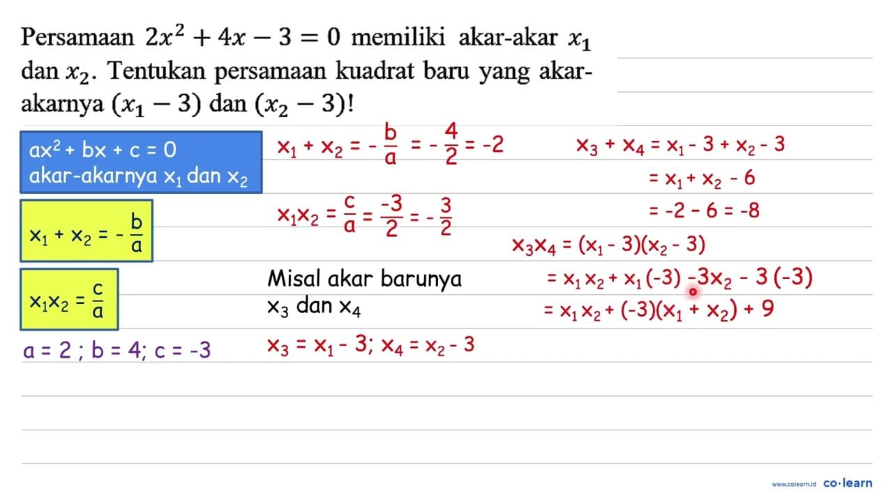 Persamaan 2 x^(2)+4 x-3=0 memiliki akar-akar x_(1) dan