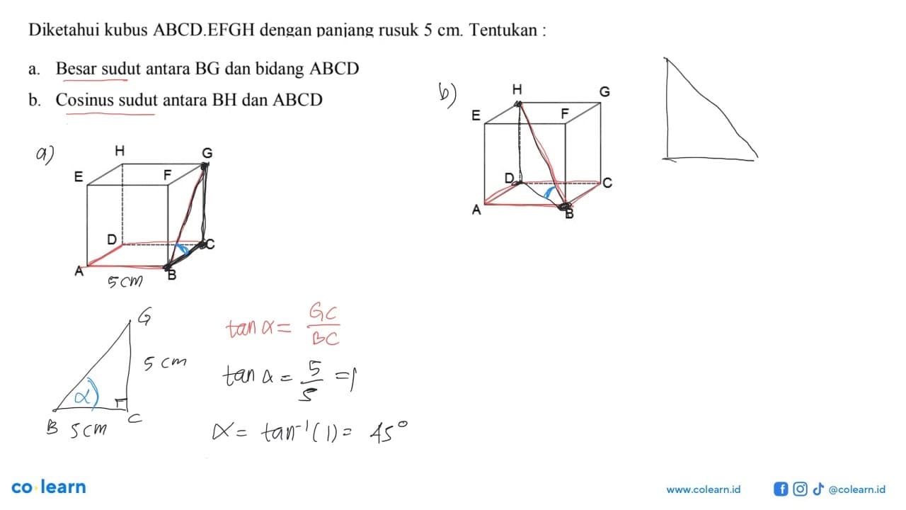 Diketahui kubus ABCD.EFGH dengan panjang rusuk 5 cm.