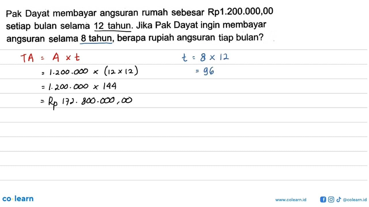 Pak Dayat membayar angsuran rumah sebesar Rp1.200.000,00