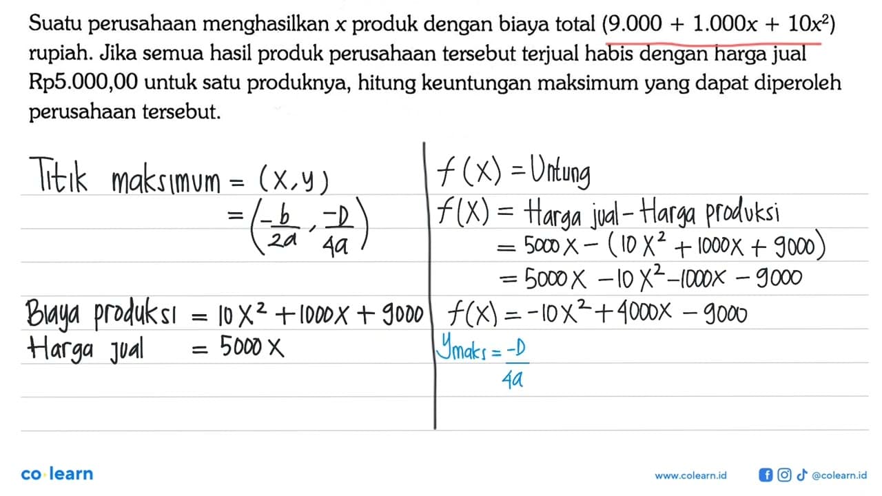 Suatu perusahaan menghasilkan x produk dengan biaya total