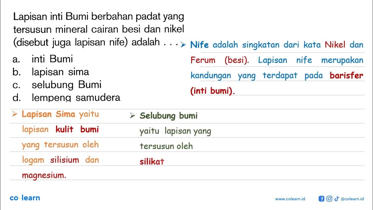 Lapisan inti Bumi berbahan padat yang tersusun mineral